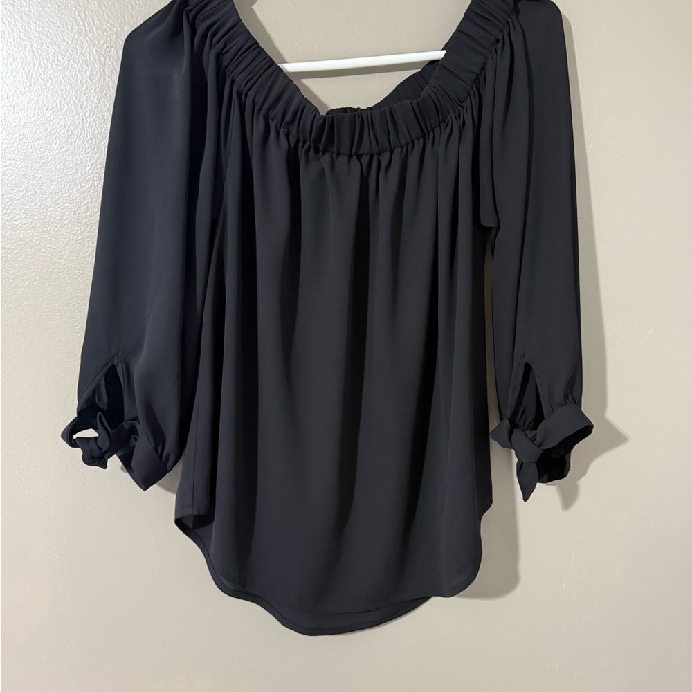 Express Black Ruched Puff Sleeve Blouse